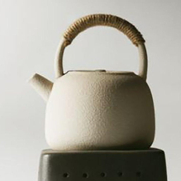 Pottery teapot - cream white