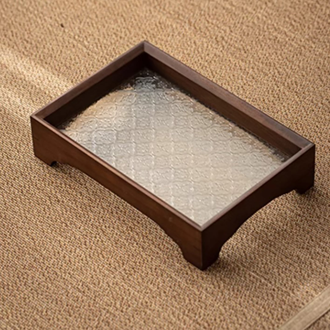 Glass serving tray with wooden frame – Walnut