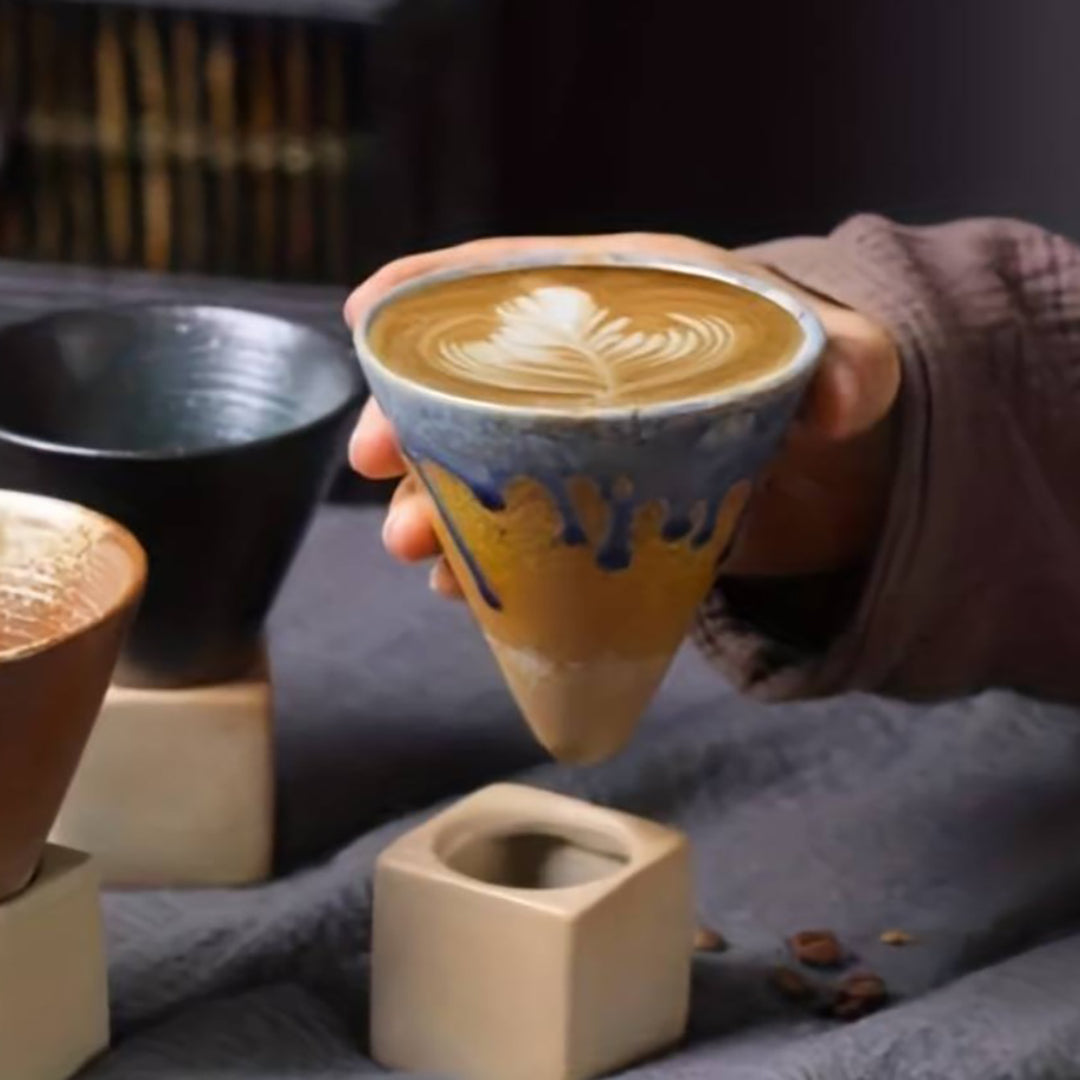 Cone Shaped Ceramic Coffee Cup With Holder Cube (4 styles) – Cupperfield