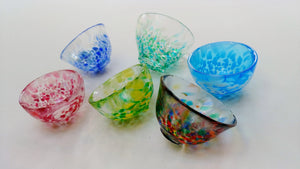 Handmade glass sake cup - blue white marble