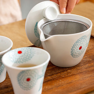 Hasami ware teapot teacup set - Dahlia and Fruit