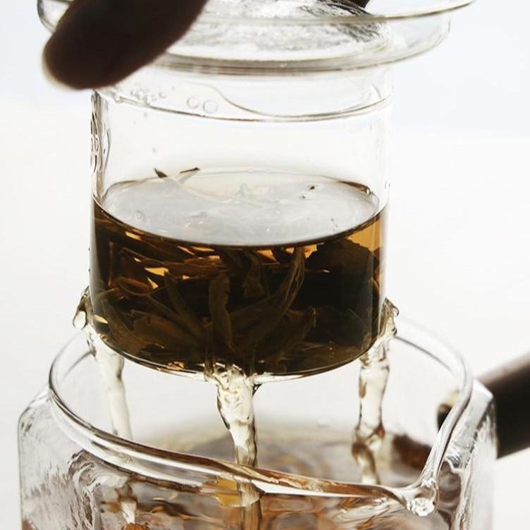 Glass teapot kettle, Japanese style glass teapot, heat resistant glass teapot, octagon shape glass teapot, handmade glass teapot, wood handle, removable infuser, direct heat open flame safe, tea maker, tea lovers choice