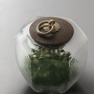 Handmade tealeaf container, Japanese style glass tealeaf container, air-tight container, glass container with wooden lid and ornament, textured glass container, modern oriental style, Kungfu tea accessories