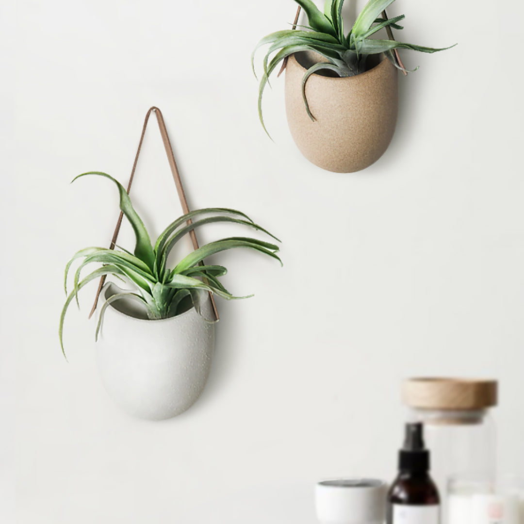 Hanging planter with leather strap