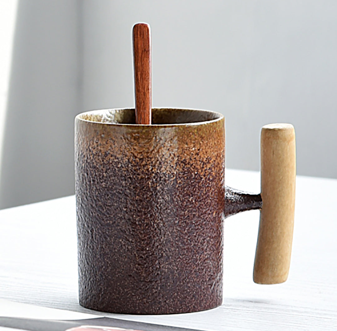 Flame II  –  ceramic mug with wood handle