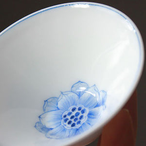 Blue-white-porcelain set of two cup - Peony