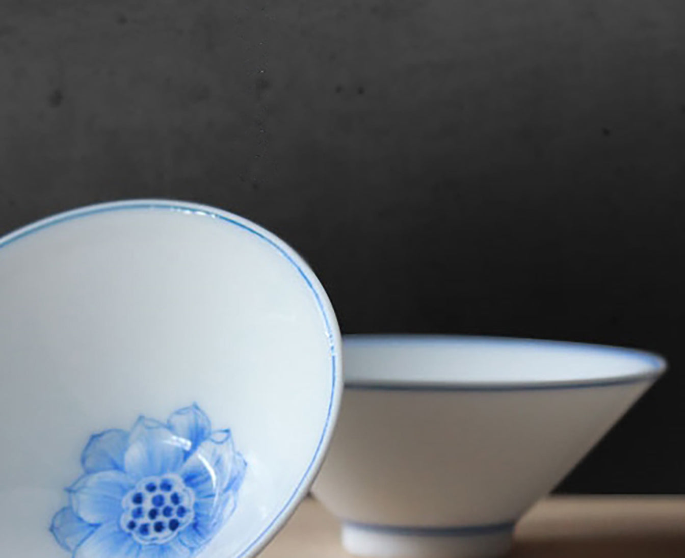 Blue-white-porcelain set of two cup - Peony